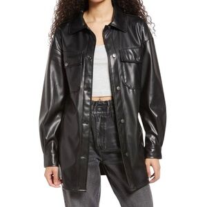 VIGOSS Faux Leather Shacket Jacket‎ In Black Womens Large